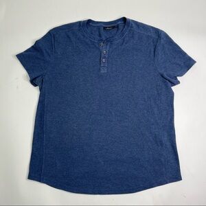 MARC ANTHONY Navy Blue Textured 1/4 Button Down Casual Dressy Office T-Shirt Top